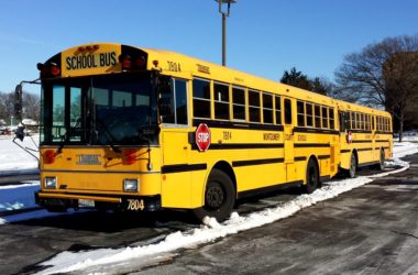 Montgomery County school buses wait for students